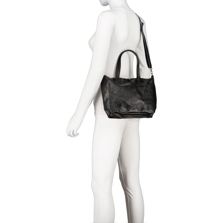 Handtasche Metallic Schwarz, Farbe: schwarz, Marke: Hausfelder Manufaktur, EAN: 4065646024472, Abmessungen in cm: 23.5x23x8, Bild 6 von 7