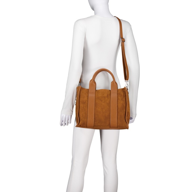 Handtasche Velours Hellbraun, Farbe: braun, Marke: Hausfelder Manufaktur, EAN: 4065646024588, Abmessungen in cm: 32x24.5x15, Bild 6 von 8