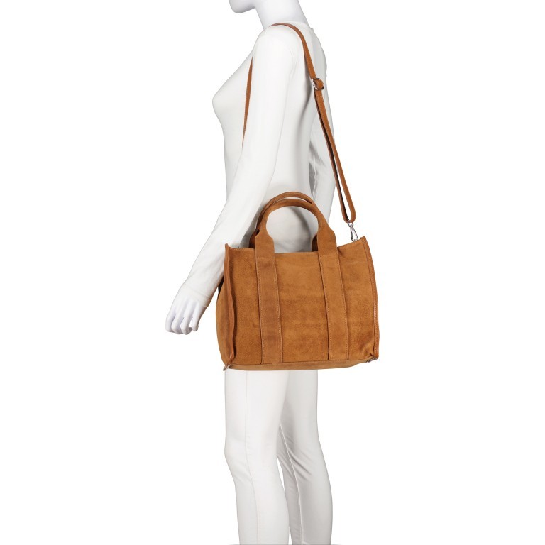 Handtasche Velours Hellbraun, Farbe: braun, Marke: Hausfelder Manufaktur, EAN: 4065646024588, Abmessungen in cm: 32x24.5x15, Bild 5 von 8