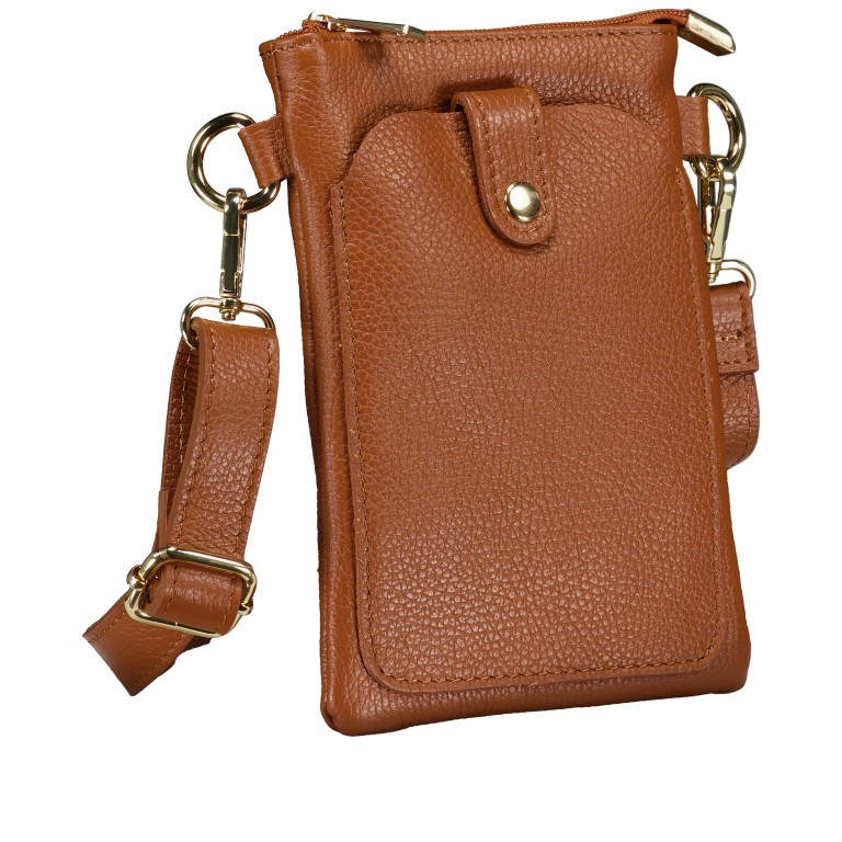 Umhängetasche / Handytasche mit Goldfittings Hellbraun, Farbe: braun, Marke: Hausfelder Manufaktur, EAN: 4065646024861, Abmessungen in cm: 14.5x21x1.7, Bild 2 von 6