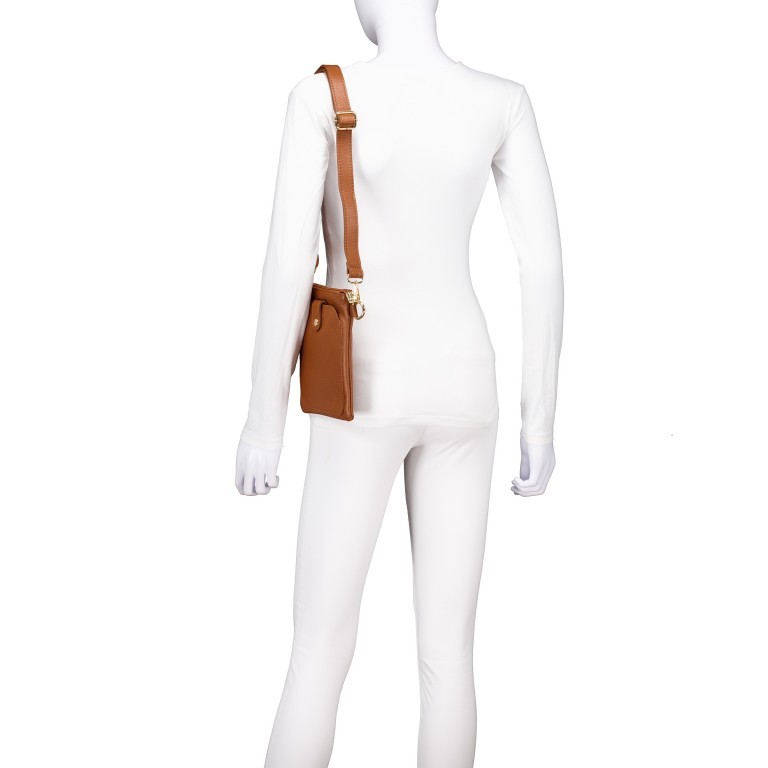 Umhängetasche / Handytasche mit Goldfittings Hellbraun, Farbe: braun, Marke: Hausfelder Manufaktur, EAN: 4065646024861, Abmessungen in cm: 14.5x21x1.7, Bild 4 von 6