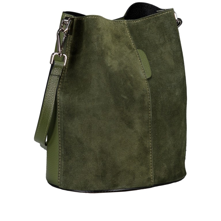 Beuteltasche Velours mit zwei Riemen Oliv, Farbe: grün/oliv, Marke: Hausfelder Manufaktur, EAN: 4065646024892, Abmessungen in cm: 23x27x16, Bild 2 von 7