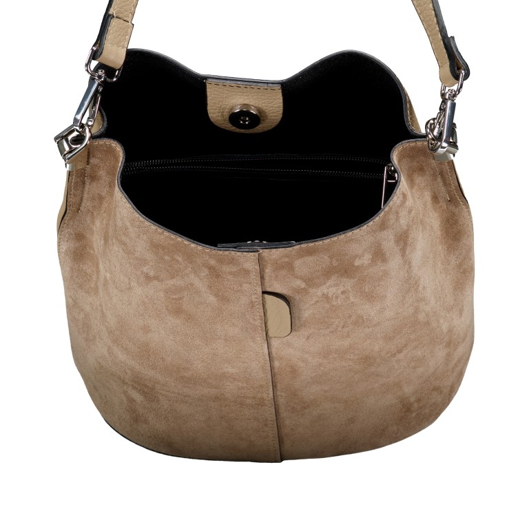 Beuteltasche Velours mit zwei Riemen Beige, Farbe: beige, Marke: Hausfelder Manufaktur, EAN: 4065646024908, Abmessungen in cm: 23x27x16, Bild 7 von 7