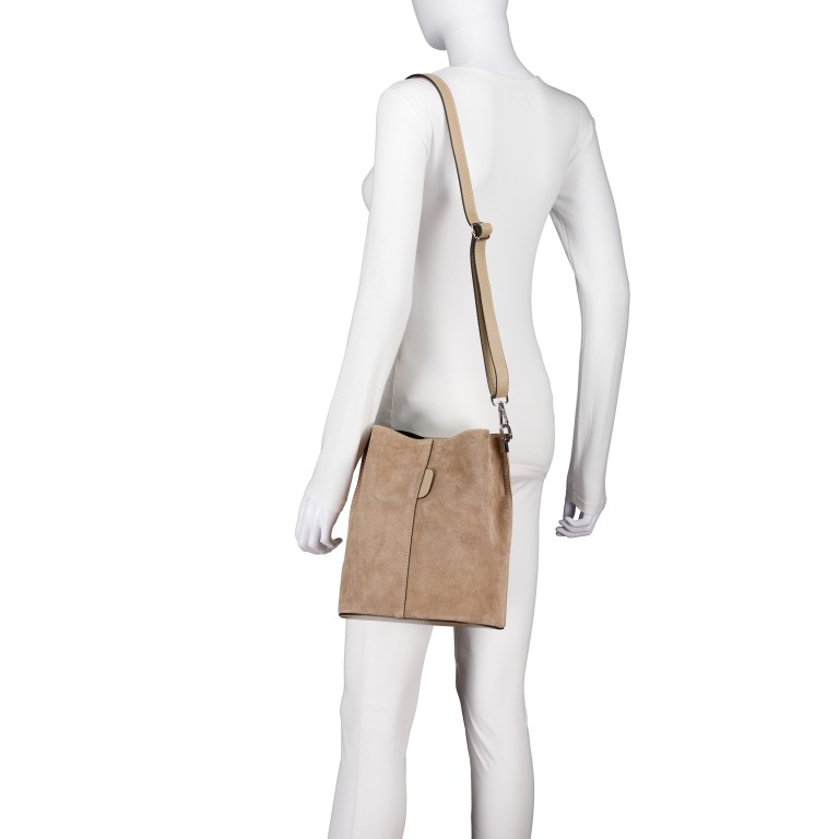 Beuteltasche Velours mit zwei Riemen Beige, Farbe: beige, Marke: Hausfelder Manufaktur, EAN: 4065646024908, Abmessungen in cm: 23x27x16, Bild 5 von 7