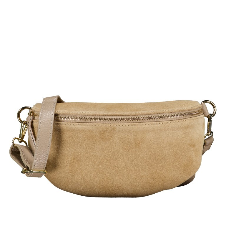 Gürteltasche / Umhängetasche Velours mit Goldfittings Beige, Farbe: beige, Marke: Hausfelder Manufaktur, EAN: 4065646024953, Abmessungen in cm: 24x14x8, Bild 1 von 6