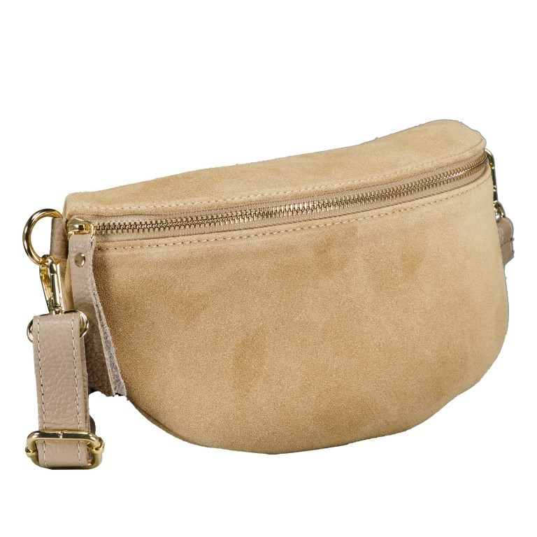 Gürteltasche / Umhängetasche Velours mit Goldfittings Beige, Farbe: beige, Marke: Hausfelder Manufaktur, EAN: 4065646024953, Abmessungen in cm: 24x14x8, Bild 2 von 6