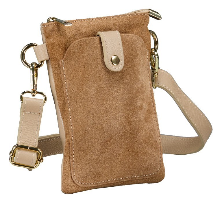 Umhängetasche / Handytasche Velours mit Goldfittings Beige, Farbe: beige, Marke: Hausfelder Manufaktur, EAN: 4065646025042, Abmessungen in cm: 14.5x21x1.7, Bild 2 von 6