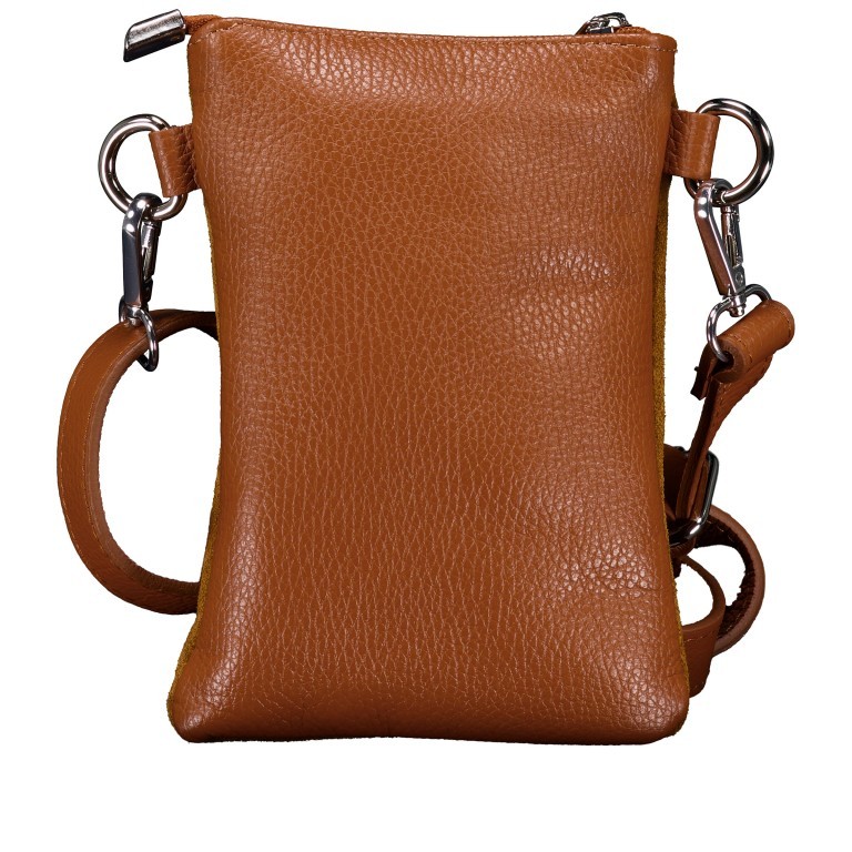 Umhängetasche / Handytasche Velours mit Silberfittings Hellbraun, Farbe: braun, Marke: Hausfelder Manufaktur, EAN: 4065646025059, Abmessungen in cm: 14.5x21x1.7, Bild 3 von 6