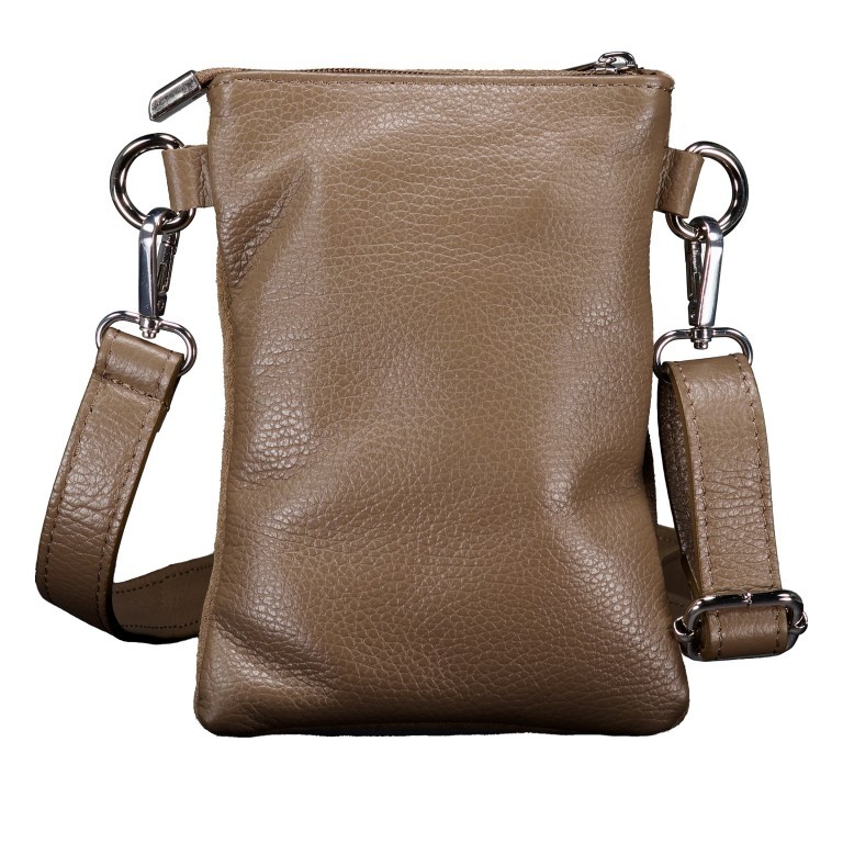 Umhängetasche / Handytasche Velours mit Silberfittings Taupe, Farbe: taupe/khaki, Marke: Hausfelder Manufaktur, EAN: 4065646025080, Abmessungen in cm: 14.5x21x1.7, Bild 3 von 6