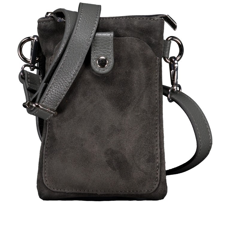 Umhängetasche / Handytasche Velours mit Silberfittings Grau, Farbe: grau, Marke: Hausfelder Manufaktur, EAN: 4065646025097, Abmessungen in cm: 14.5x21x1.7, Bild 1 von 6