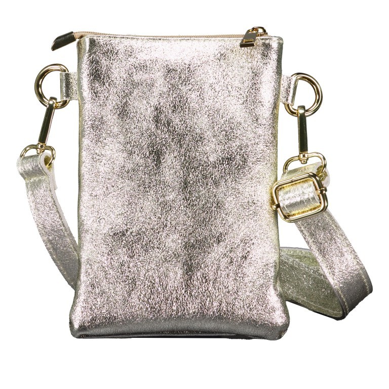 Umhängetasche / Handytasche Laminato mit Goldfittings Gold, Farbe: metallic, Marke: Hausfelder Manufaktur, EAN: 4065646025233, Abmessungen in cm: 14.5x21x1.7, Bild 3 von 6
