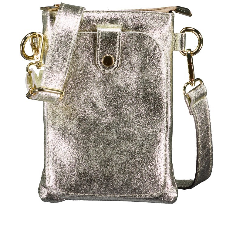 Umhängetasche / Handytasche Laminato mit Goldfittings Gold, Farbe: metallic, Marke: Hausfelder Manufaktur, EAN: 4065646025233, Abmessungen in cm: 14.5x21x1.7, Bild 1 von 6