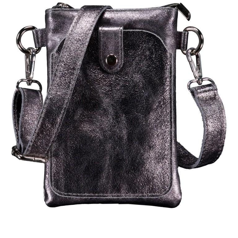 Umhängetasche / Handytasche Laminato mit Silberfittings Anthra, Farbe: anthrazit, Marke: Hausfelder Manufaktur, EAN: 4065646025264, Abmessungen in cm: 14.5x21x1.7, Bild 1 von 6
