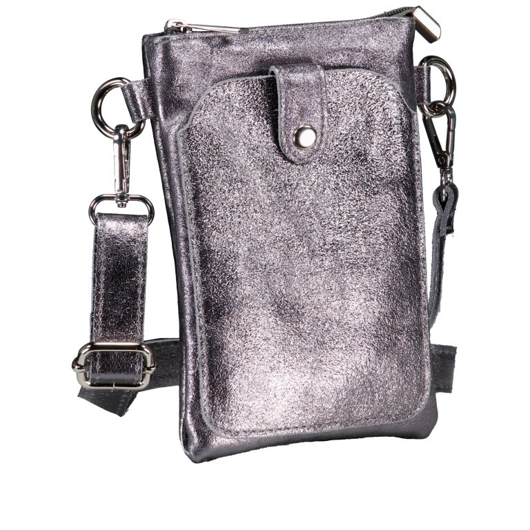 Umhängetasche / Handytasche Laminato mit Silberfittings Anthra, Farbe: anthrazit, Marke: Hausfelder Manufaktur, EAN: 4065646025264, Abmessungen in cm: 14.5x21x1.7, Bild 2 von 6