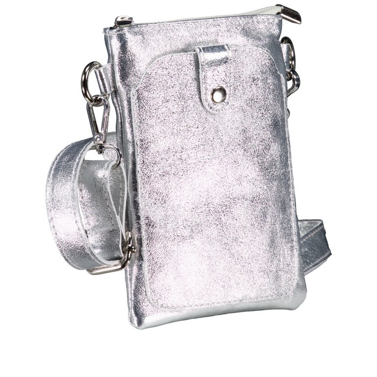 Umhängetasche / Handytasche Laminato mit Silberfittings Silber, Farbe: metallic, Marke: Hausfelder Manufaktur, EAN: 4065646025271, Abmessungen in cm: 14.5x21x1.7, Bild 2 von 6
