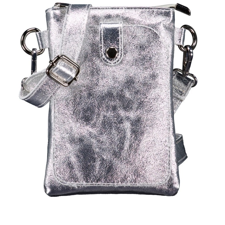 Umhängetasche / Handytasche Laminato mit Silberfittings Silber, Farbe: metallic, Marke: Hausfelder Manufaktur, EAN: 4065646025271, Abmessungen in cm: 14.5x21x1.7, Bild 1 von 6