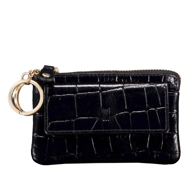 Schlüsseletui Kroko Black, Farbe: schwarz, Marke: Hausfelder Manufaktur, EAN: 4065646024458, Abmessungen in cm: 12.5x8x1.7, Bild 1 von 4