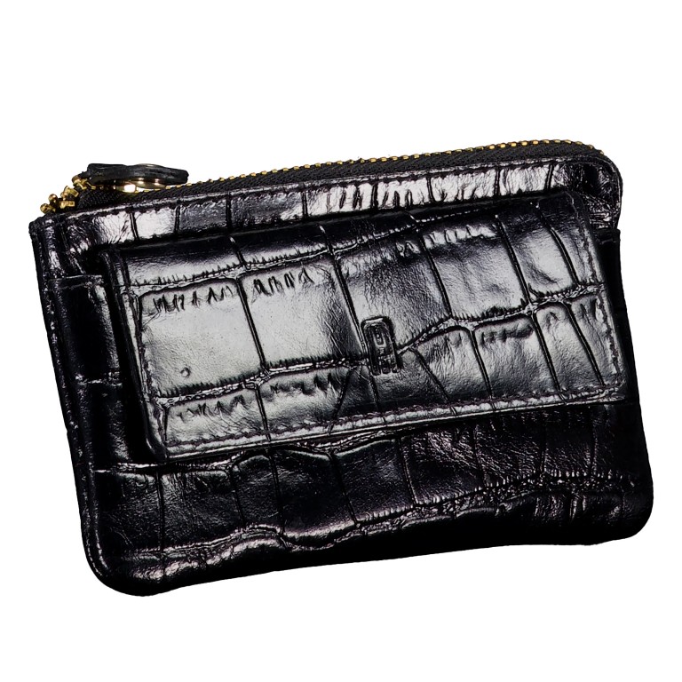 Schlüsseletui Kroko Black, Farbe: schwarz, Marke: Hausfelder Manufaktur, EAN: 4065646024458, Abmessungen in cm: 12.5x8x1.7, Bild 2 von 4
