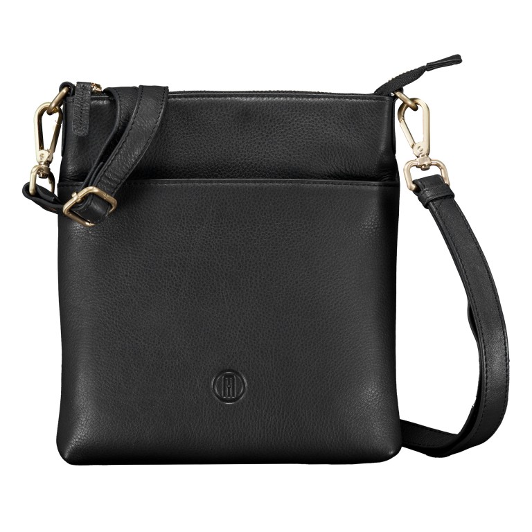Umhängetasche mit Goldfittings Black, Farbe: schwarz, Marke: Hausfelder Manufaktur, EAN: 4065646023406, Abmessungen in cm: 21x22x3, Bild 1 von 6