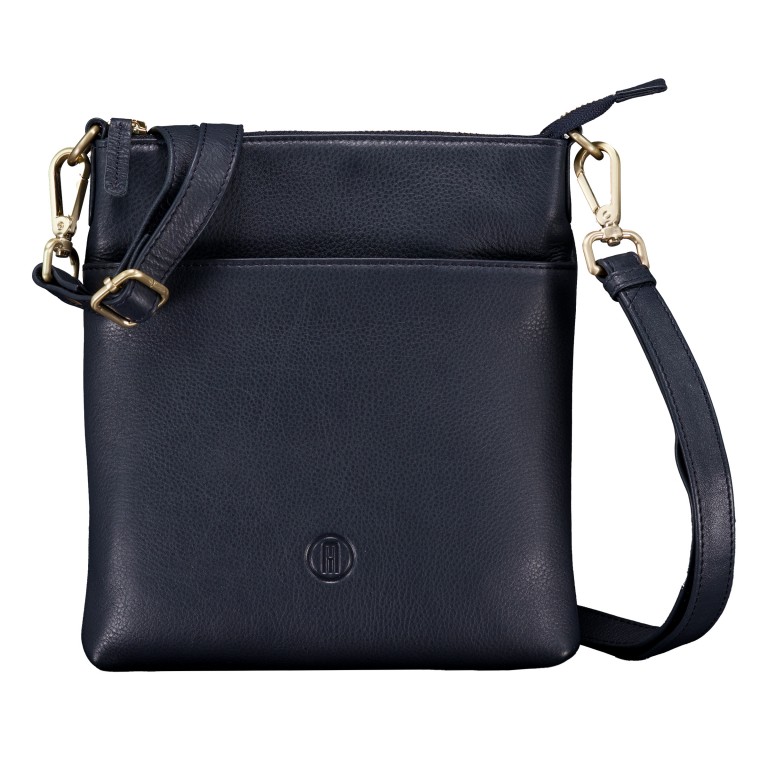 Umhängetasche mit Goldfittings Dark Blue, Farbe: blau/petrol, Marke: Hausfelder Manufaktur, EAN: 4065646023413, Abmessungen in cm: 21x22x3, Bild 1 von 6