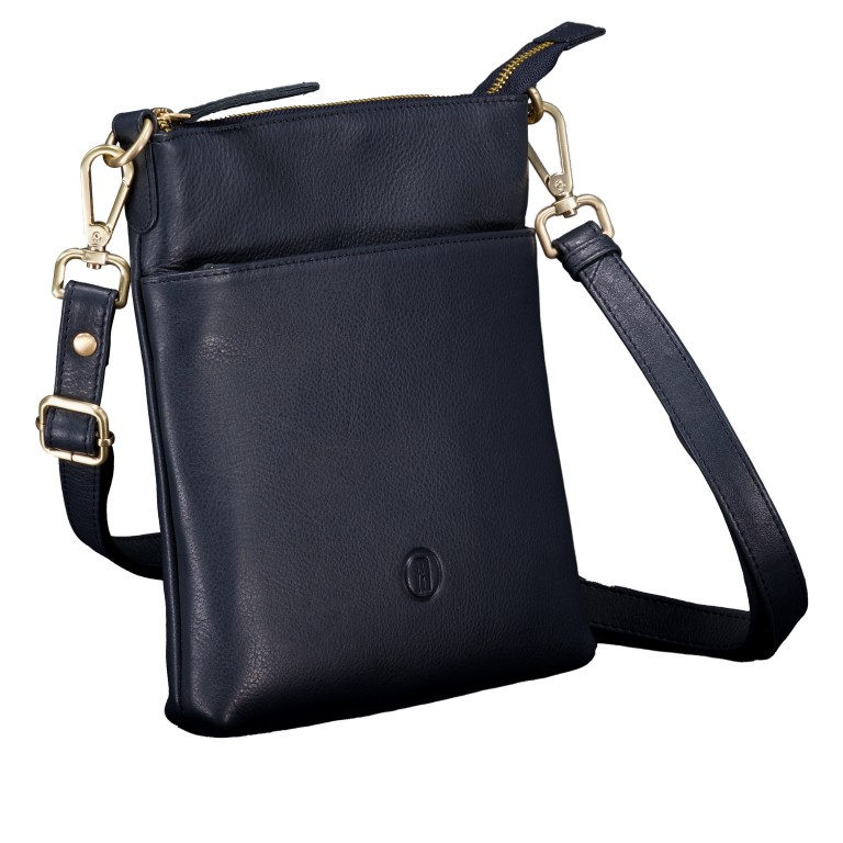 Umhängetasche mit Goldfittings Dark Blue, Farbe: blau/petrol, Marke: Hausfelder Manufaktur, EAN: 4065646023413, Abmessungen in cm: 21x22x3, Bild 2 von 6