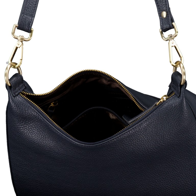 Beuteltasche mit Goldfittings Dark Blue, Farbe: blau/petrol, Marke: Hausfelder Manufaktur, EAN: 4065646023499, Abmessungen in cm: 30x26.5x9, Bild 7 von 7