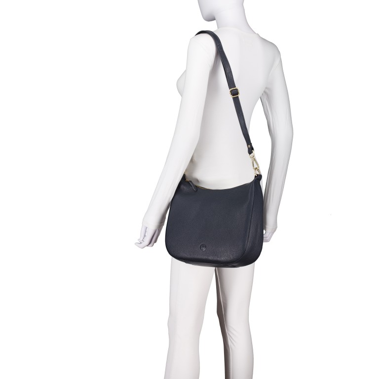 Beuteltasche mit Goldfittings Dark Blue, Farbe: blau/petrol, Marke: Hausfelder Manufaktur, EAN: 4065646023499, Abmessungen in cm: 30x26.5x9, Bild 5 von 7