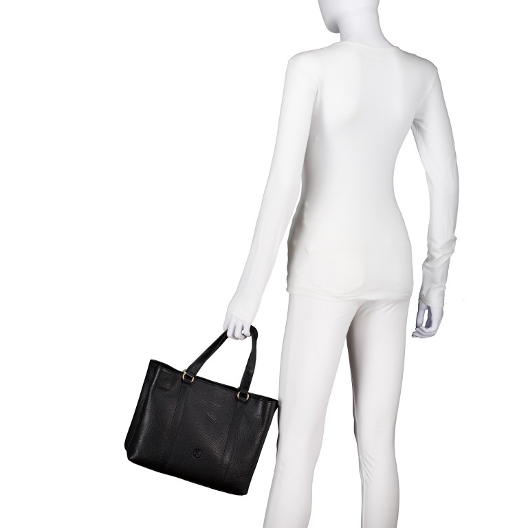 Handtasche Soft Print mit Goldfittings SCHWARZ/Black, Farbe: schwarz, Marke: Hausfelder Manufaktur, EAN: 4065646023819, Abmessungen in cm: 29.5x23x13, Bild 4 von 8