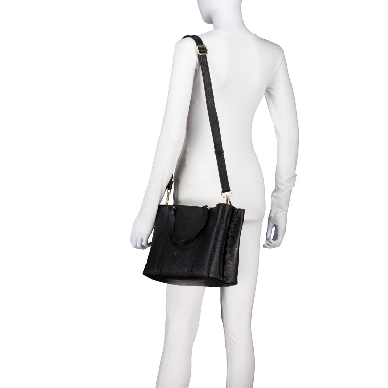 Handtasche Soft Print mit Goldfittings SCHWARZ/Black, Farbe: schwarz, Marke: Hausfelder Manufaktur, EAN: 4065646023819, Abmessungen in cm: 29.5x23x13, Bild 6 von 8