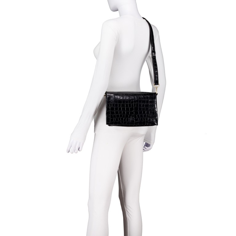 Umhängetasche Kroko Black, Farbe: schwarz, Marke: Hausfelder Manufaktur, EAN: 4065646023918, Abmessungen in cm: 25x16.5x7.5, Bild 5 von 6