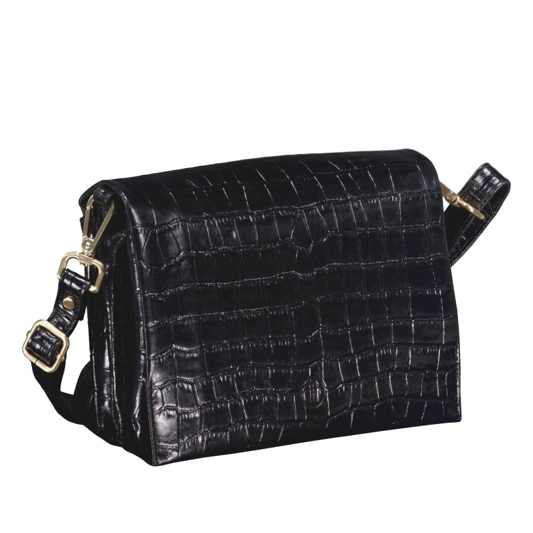 Umhängetasche Kroko Black, Farbe: schwarz, Marke: Hausfelder Manufaktur, EAN: 4065646023918, Abmessungen in cm: 25x16.5x7.5, Bild 2 von 6