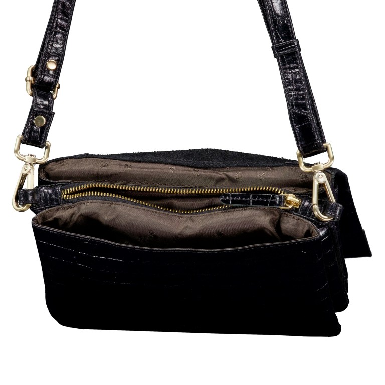 Umhängetasche Kroko Black, Farbe: schwarz, Marke: Hausfelder Manufaktur, EAN: 4065646023918, Abmessungen in cm: 25x16.5x7.5, Bild 6 von 6