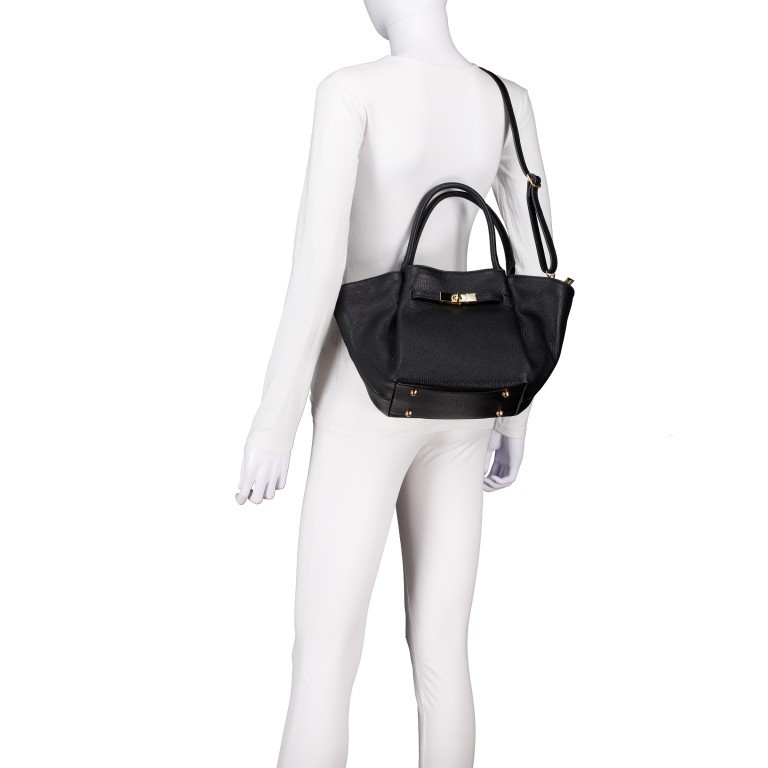 Handtasche Dollaro mit Goldfittings Schwarz, Farbe: schwarz, Marke: Hausfelder Manufaktur, EAN: 4065646026339, Abmessungen in cm: 20x20x14.5, Bild 7 von 8
