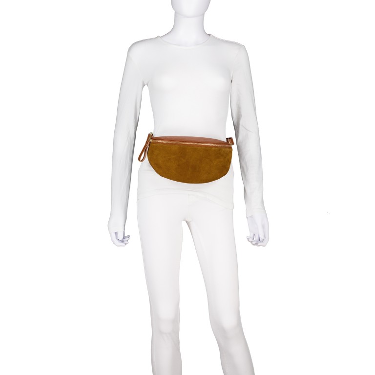 Gürteltasche Velours mit Goldfittings Hellbraun, Farbe: braun, Marke: Hausfelder Manufaktur, EAN: 4065646026421, Abmessungen in cm: 24x14x8, Bild 4 von 6