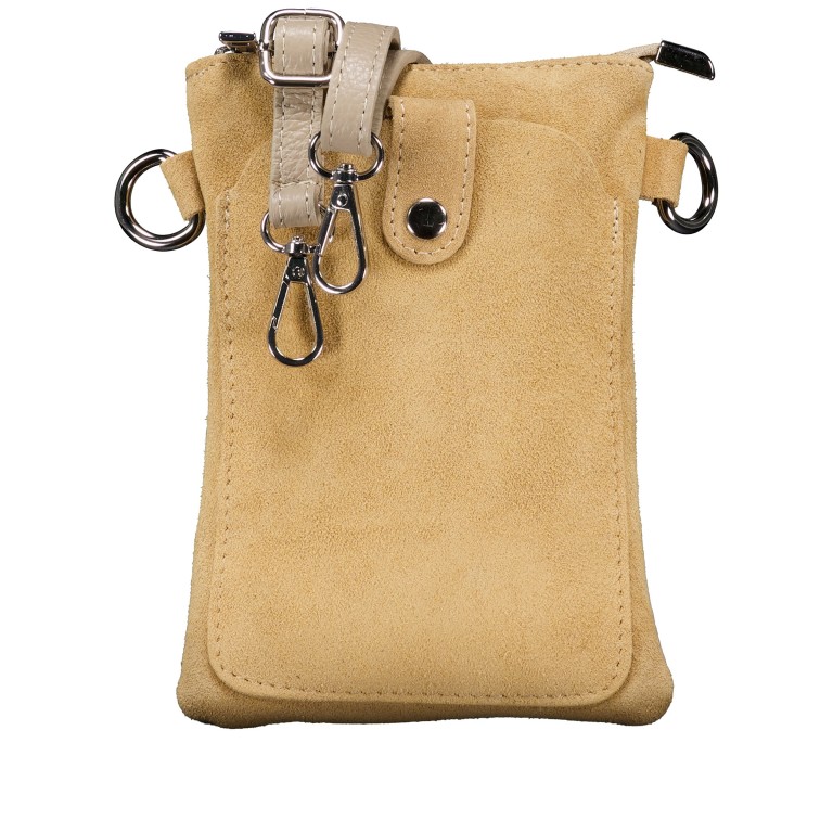 Umhängetasche / Handytasche Velours mit Silberfittings Sand, Farbe: beige, Marke: Hausfelder Manufaktur, EAN: 4065646026513, Abmessungen in cm: 14x21x1.7, Bild 1 von 6