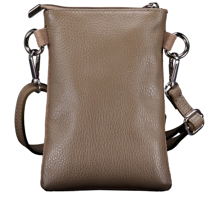 Umhängetasche / Handytasche Velours mit Silberfittings Taupe, Farbe: taupe/khaki, Marke: Hausfelder Manufaktur, EAN: 4065646026537, Abmessungen in cm: 14x21x1.7, Bild 3 von 6