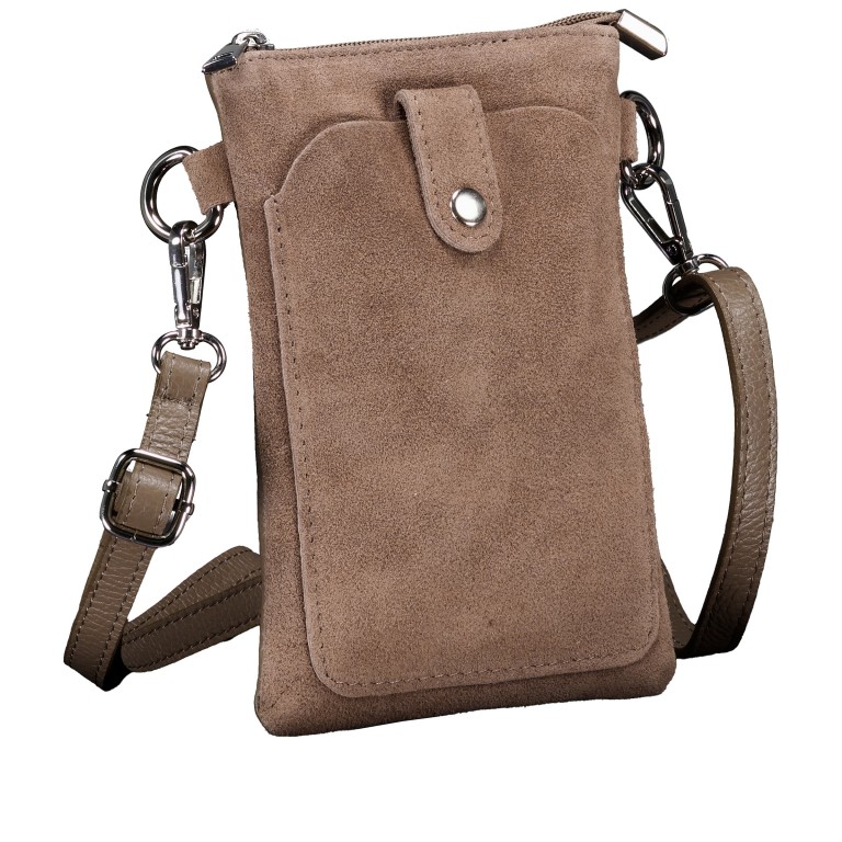 Umhängetasche / Handytasche Velours mit Silberfittings Taupe, Farbe: taupe/khaki, Marke: Hausfelder Manufaktur, EAN: 4065646026537, Abmessungen in cm: 14x21x1.7, Bild 2 von 6