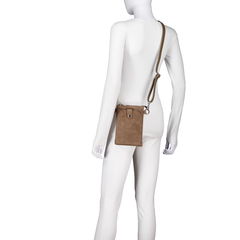Umhängetasche / Handytasche Velours mit Silberfittings Taupe, Farbe: taupe/khaki, Marke: Hausfelder Manufaktur, EAN: 4065646026537, Abmessungen in cm: 14x21x1.7, Bild 5 von 6