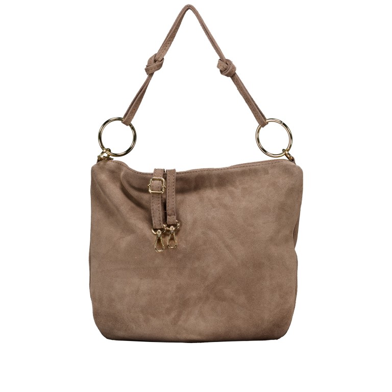 Beuteltasche Velours mit Goldfittings Taupe, Farbe: taupe/khaki, Marke: Hausfelder Manufaktur, EAN: 4065646026858, Abmessungen in cm: 32.5x29x3, Bild 1 von 7