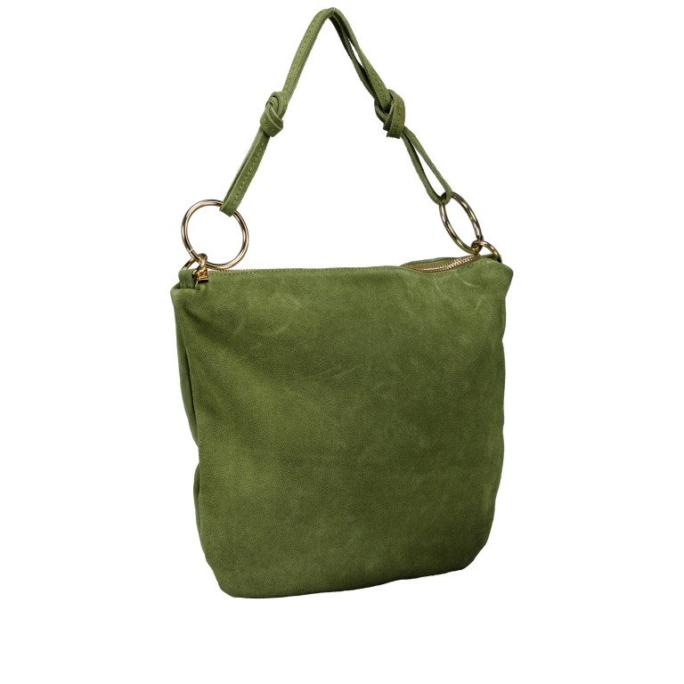 Beuteltasche Velours mit Goldfittings Oliv, Farbe: grün/oliv, Marke: Hausfelder Manufaktur, EAN: 4065646026865, Abmessungen in cm: 32.5x29x3, Bild 2 von 7