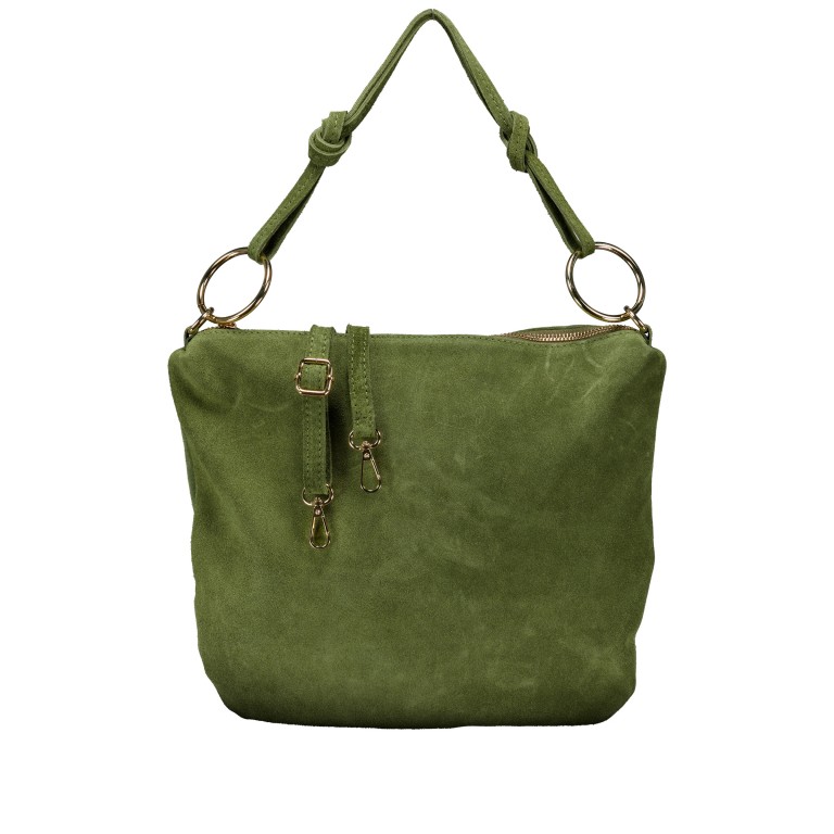 Beuteltasche Velours mit Goldfittings Oliv, Farbe: grün/oliv, Marke: Hausfelder Manufaktur, EAN: 4065646026865, Abmessungen in cm: 32.5x29x3, Bild 1 von 7