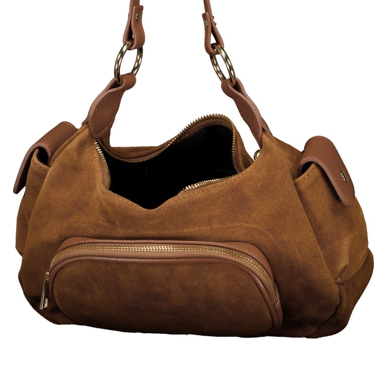 Beuteltasche Velours mit Goldfittings Cognac, Farbe: cognac, Marke: Hausfelder Manufaktur, EAN: 4065646027091, Abmessungen in cm: 28.5x20.5x12.5, Bild 8 von 8