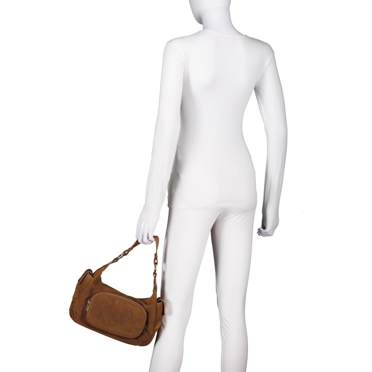 Beuteltasche Velours mit Goldfittings Cognac, Farbe: cognac, Marke: Hausfelder Manufaktur, EAN: 4065646027091, Abmessungen in cm: 28.5x20.5x12.5, Bild 4 von 8