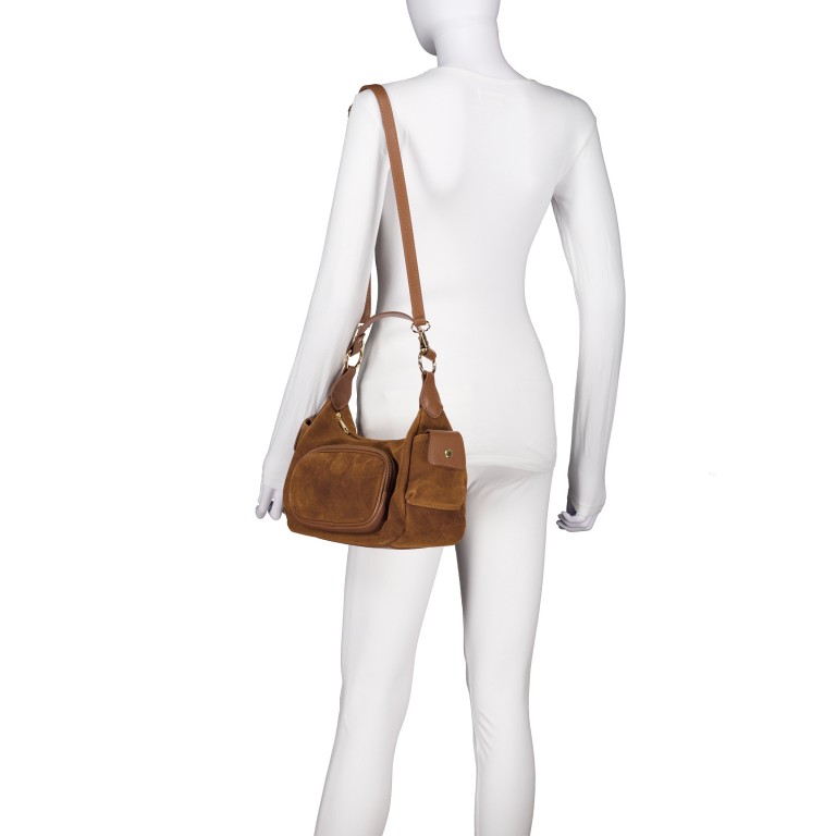 Beuteltasche Velours mit Goldfittings Cognac, Farbe: cognac, Marke: Hausfelder Manufaktur, EAN: 4065646027091, Abmessungen in cm: 28.5x20.5x12.5, Bild 6 von 8
