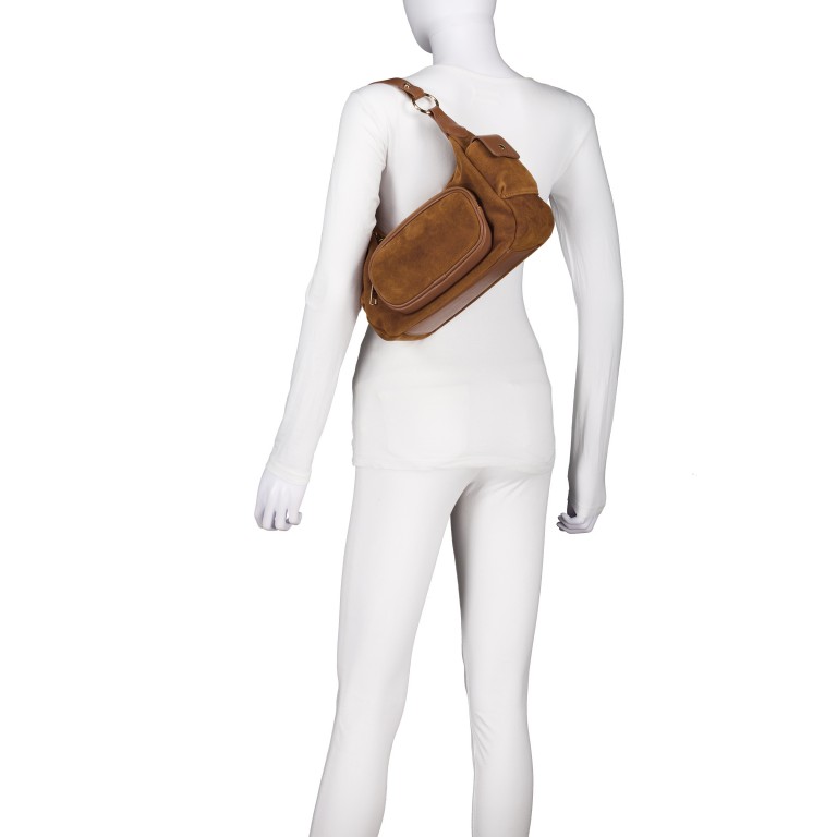 Beuteltasche Velours mit Goldfittings Cognac, Farbe: cognac, Marke: Hausfelder Manufaktur, EAN: 4065646027091, Abmessungen in cm: 28.5x20.5x12.5, Bild 5 von 8
