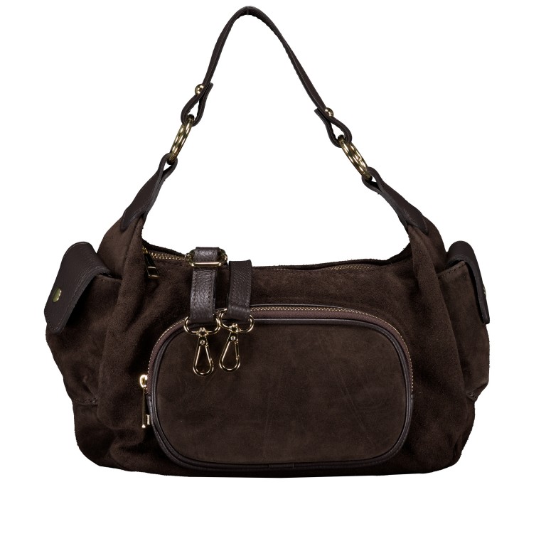 Beuteltasche Velours mit Goldfittings Dunkelbraun, Farbe: braun, Marke: Hausfelder Manufaktur, EAN: 4065646027107, Abmessungen in cm: 28.5x20.5x12.5, Bild 1 von 8
