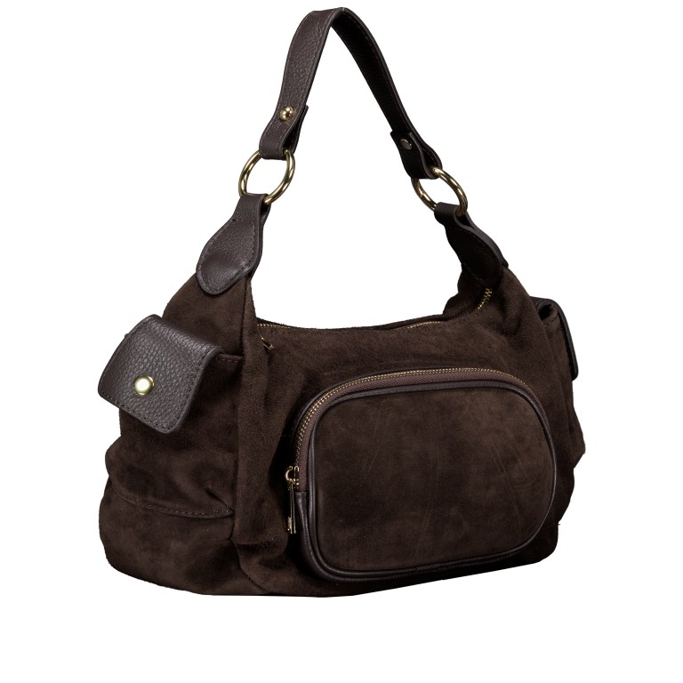 Beuteltasche Velours mit Goldfittings Dunkelbraun, Farbe: braun, Marke: Hausfelder Manufaktur, EAN: 4065646027107, Abmessungen in cm: 28.5x20.5x12.5, Bild 2 von 8