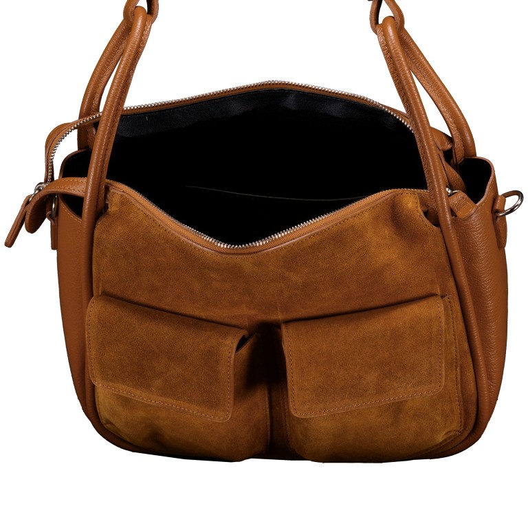 Beuteltasche Velours Cognac, Farbe: cognac, Marke: Hausfelder Manufaktur, EAN: 4065646027138, Abmessungen in cm: 31x25.5x12.5, Bild 7 von 7