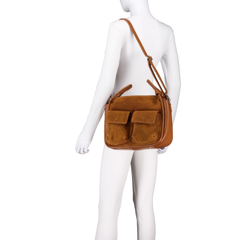 Beuteltasche Velours Cognac, Farbe: cognac, Marke: Hausfelder Manufaktur, EAN: 4065646027138, Abmessungen in cm: 31x25.5x12.5, Bild 5 von 7