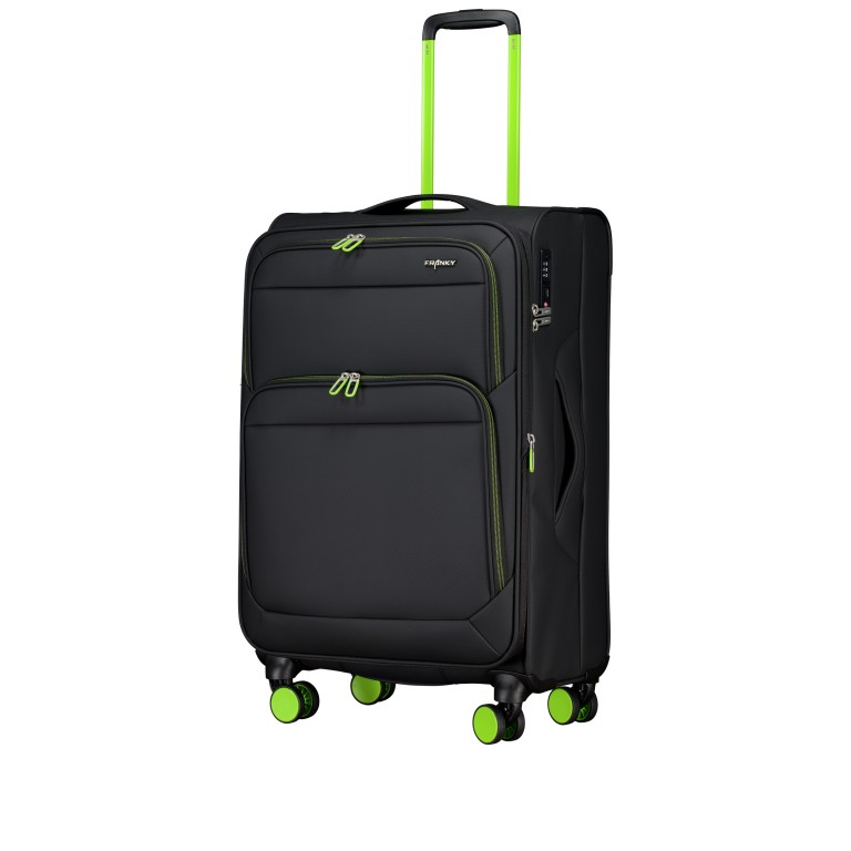 Koffer T27 erweiterbar Größe 68 cm Black Neon Green, Farbe: schwarz, Marke: Franky, EAN: 4251885988679, Abmessungen in cm: 42x68x25, Bild 2 von 8